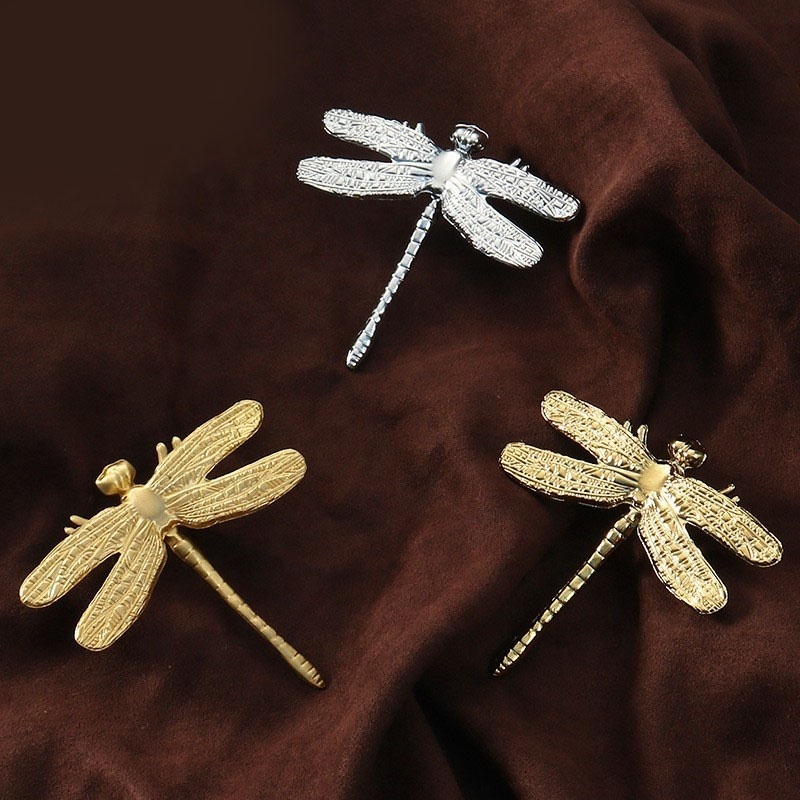 Hot sale brushed polished gold chrome silver dragonfly cabinet brass handle copper knob drawer pull