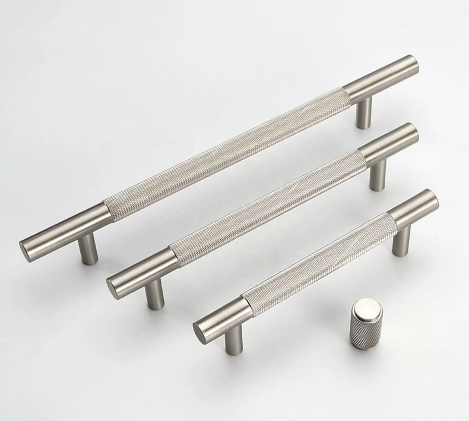 Hot sale brushed nickel silver long furniture wardrobe pull solid brass knurled cabinet kitchen handles drawer knobs