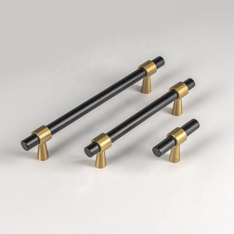 Hot sale black gold kitchen cabinet brass pulls handle drawer knob