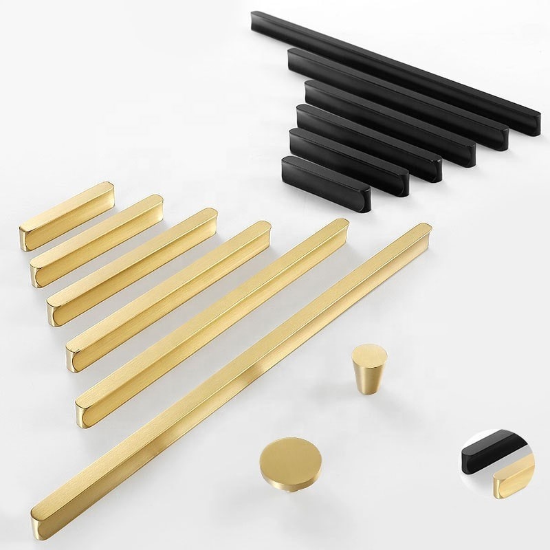 Hot sale gold black long solid brushed brass cabinet handles copper pull