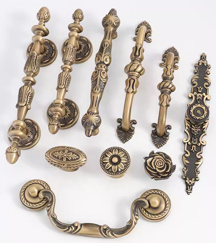 Hot sale solid retro vintage antique brass cabinet handle kitchen drawer knobs and pulls