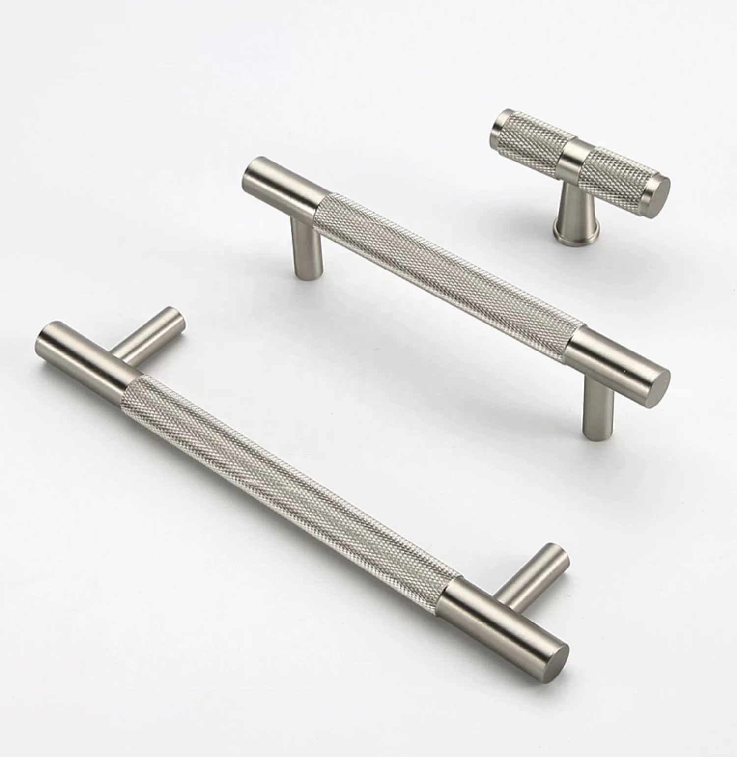 Hot sale brushed nickel silver long furniture wardrobe pull solid brass knurled cabinet kitchen handles drawer knobs