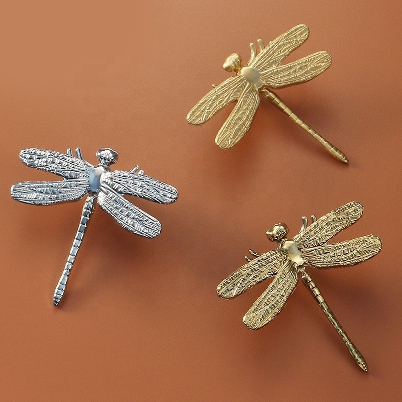 Hot sale brushed polished gold chrome silver dragonfly cabinet brass handle copper knob drawer pull