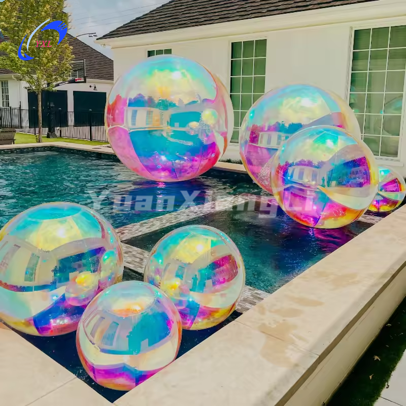 Customize Decorative big shiny inflatable balls hanging mirror ball 100cm giant balloons for ball pit