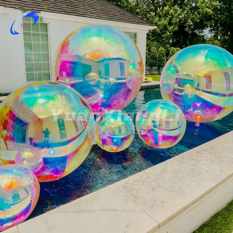 Customize Decorative big shiny inflatable balls hanging mirror ball 100cm giant balloons for ball pit