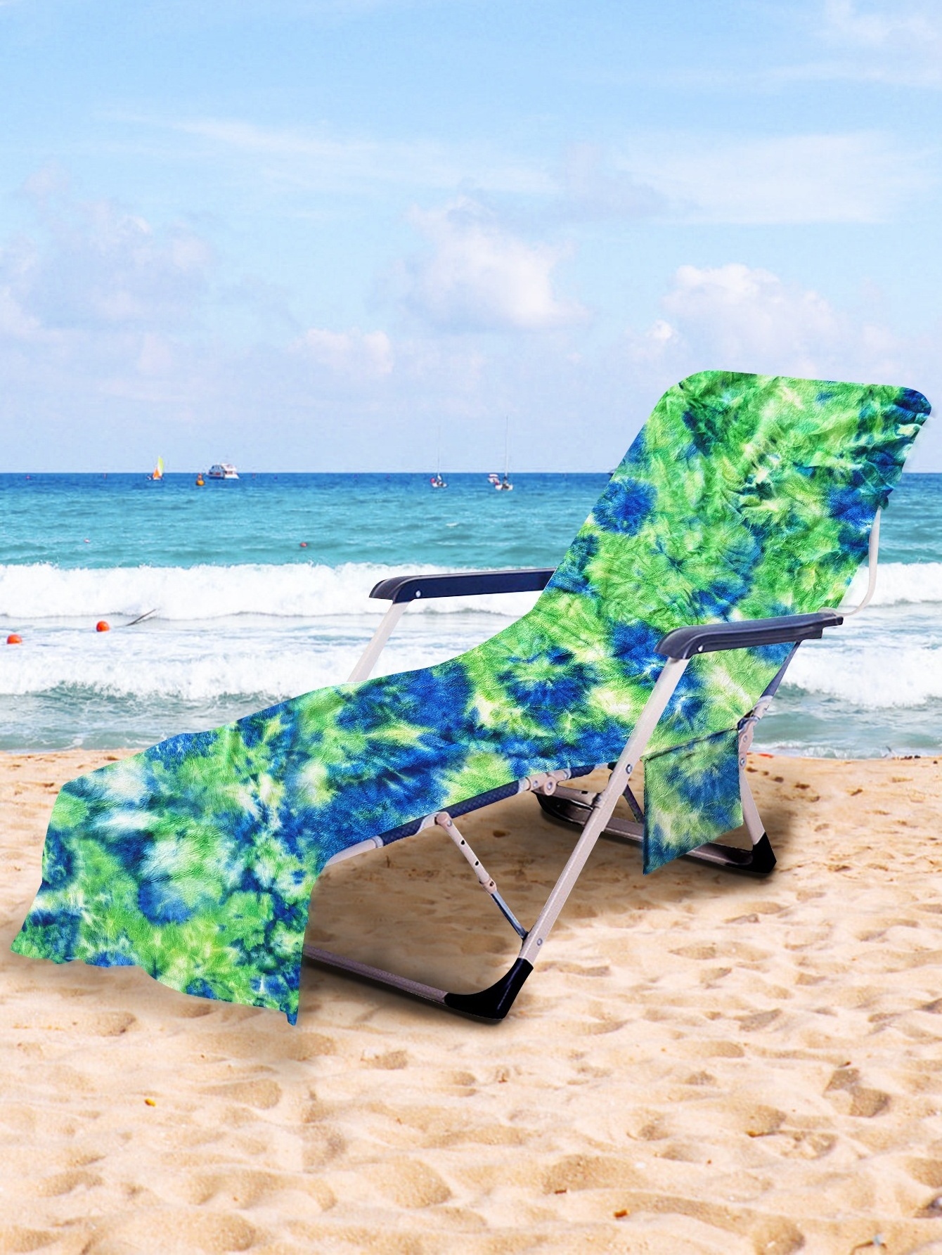 Ready-made Tie Dye Pattern Microfiber Chaise Lounge Chair Towel Cover with Pockets for Outdoor Pool Beach Furniture