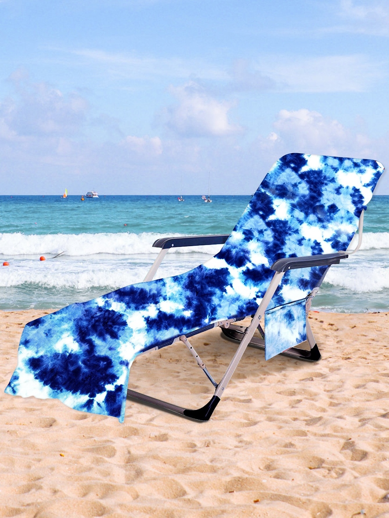 Ready-made Tie Dye Pattern Microfiber Chaise Lounge Chair Towel Cover with Pockets for Outdoor Pool Beach Furniture