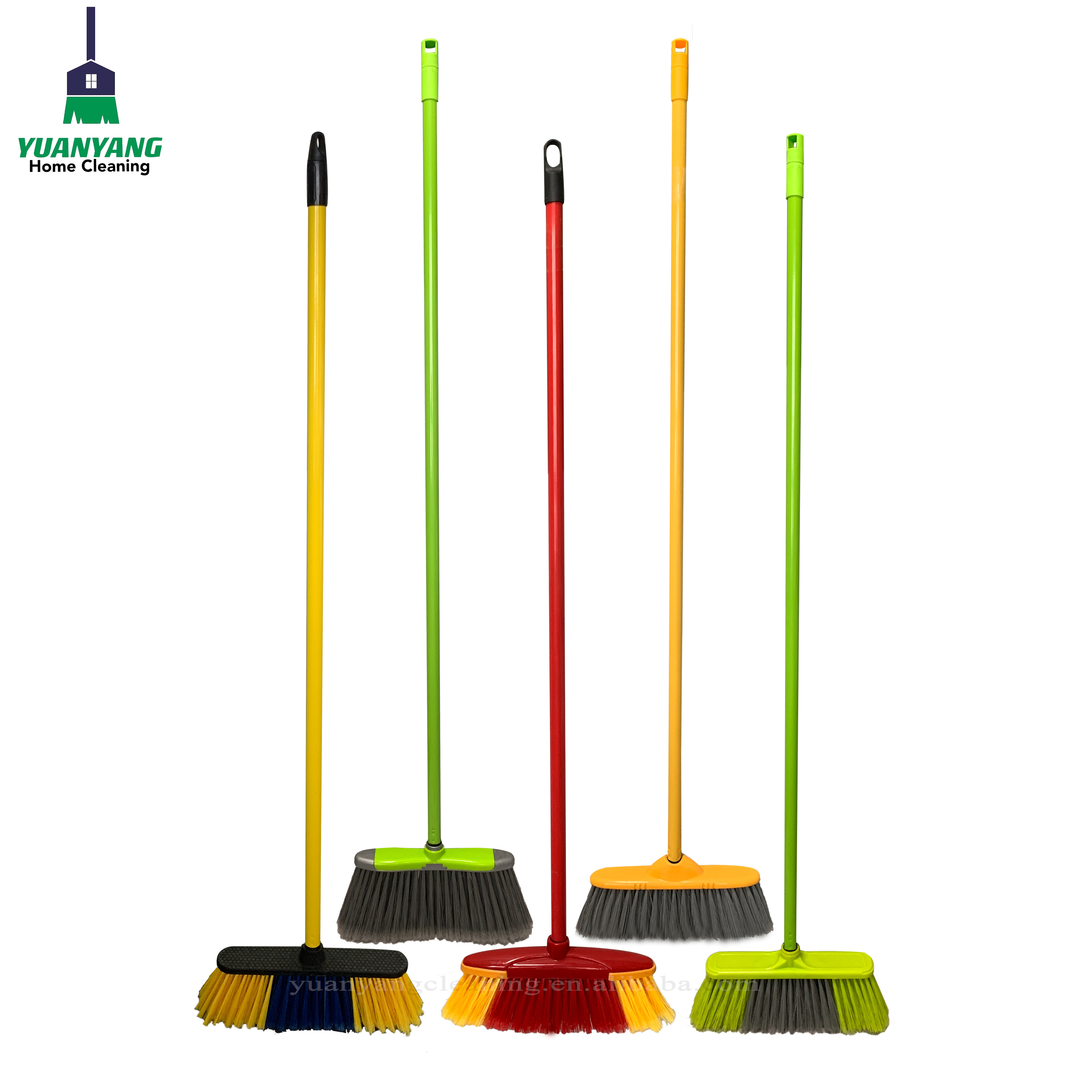 Lightweight Indoor Plastic Material Push Sweeper Broom Home House Cleaning Broom Brush With Feathered Bristles Floor Broomstick