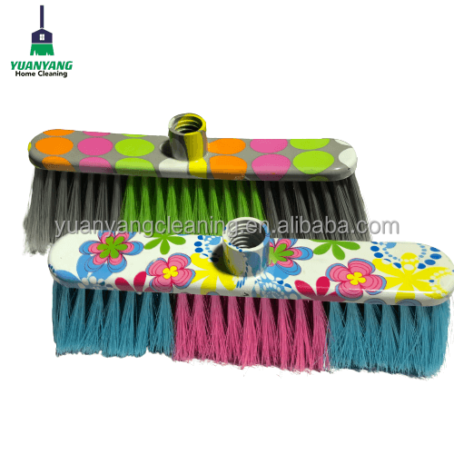 Wholesale Indoor Plastic Material Push Sweeper Broom Home House Cleaning Broom Brush With Feathered Bristles Floor Broomstick