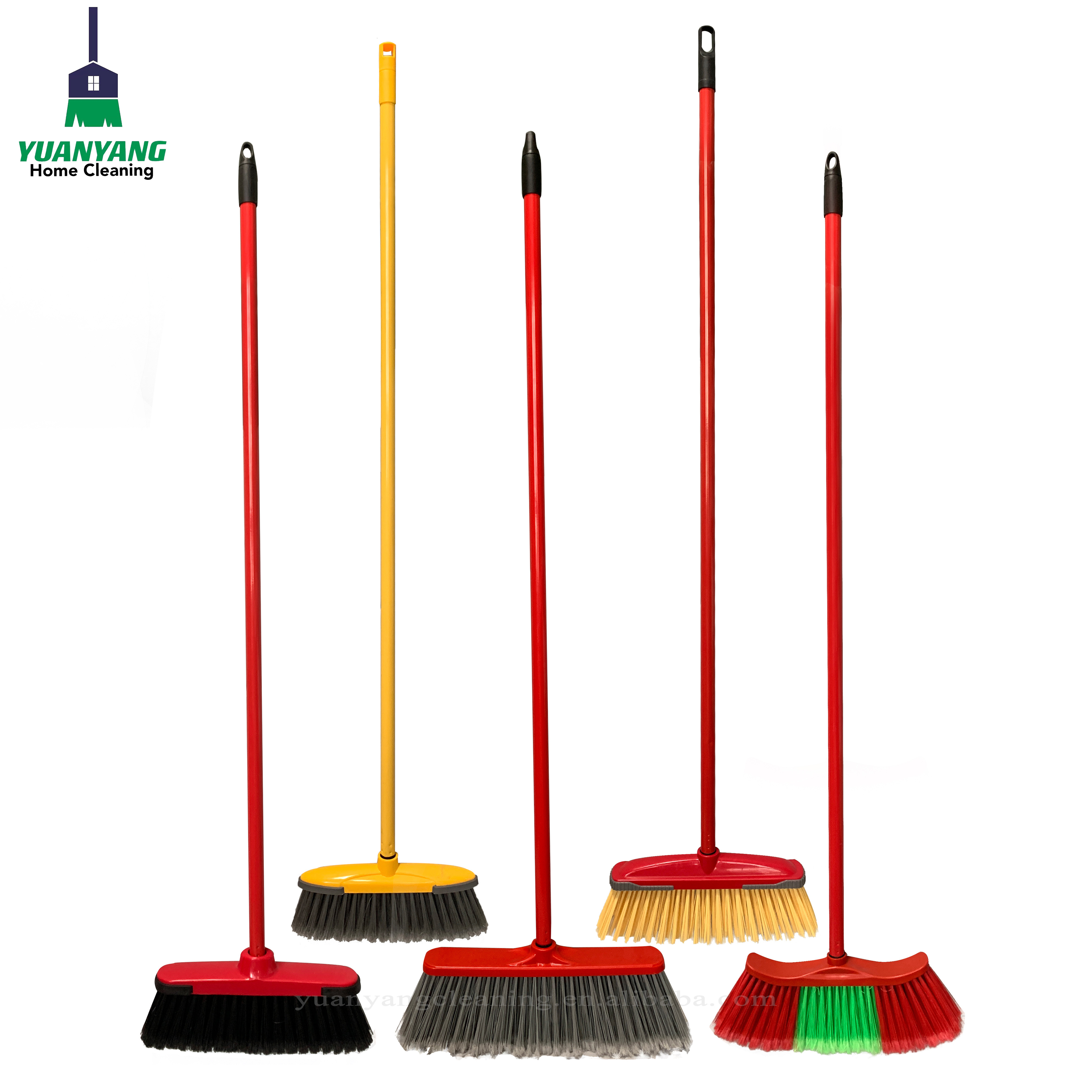 Lightweight Indoor Plastic Material Push Sweeper Broom Home House Cleaning Broom Brush With Feathered Bristles Floor Broomstick