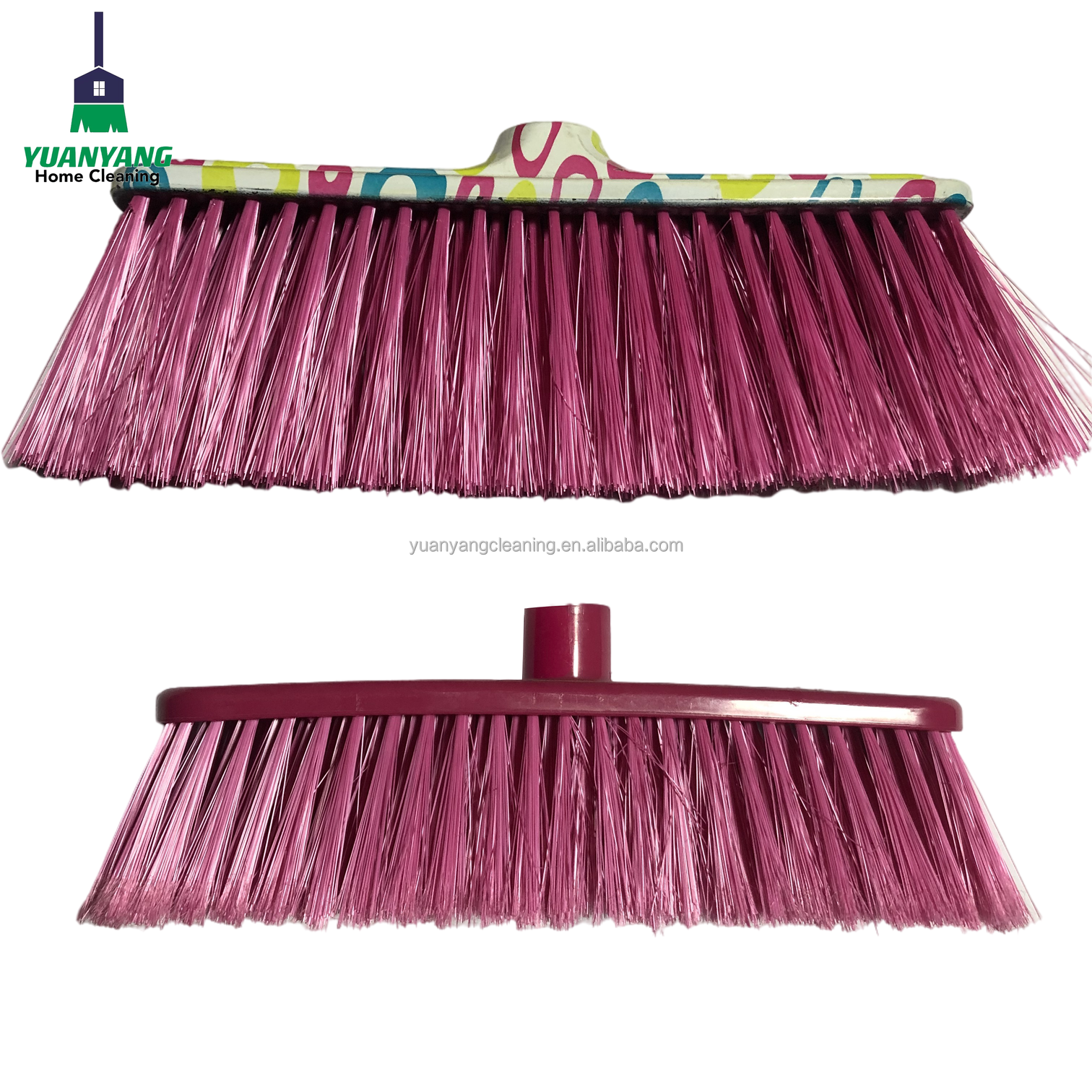 Wholesale Indoor Plastic Material Push Sweeper Broom Home House Cleaning Broom Brush With Feathered Bristles Floor Broomstick