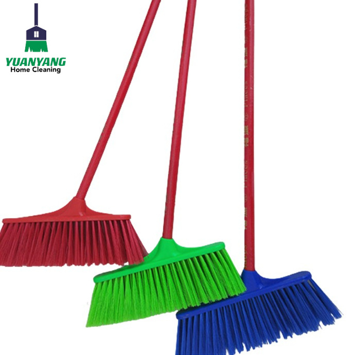 Lightweight Indoor Plastic Material Push Sweeper Broom Home House Cleaning Broom Brush With Feathered Bristles Floor Broomstick