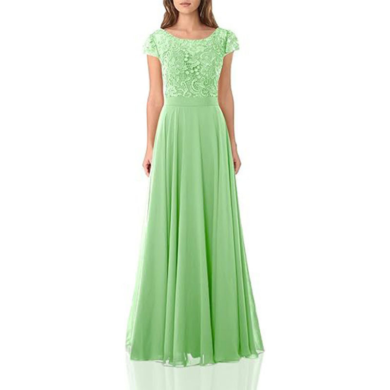 Women's V-Neck Slit Chiffon Bridesmaid Dresses Long Lace Appliques Prom Dress for Women Formal