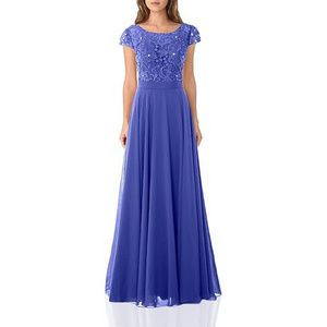 Women's V-Neck Slit Chiffon Bridesmaid Dresses Long Lace Appliques Prom Dress for Women Formal