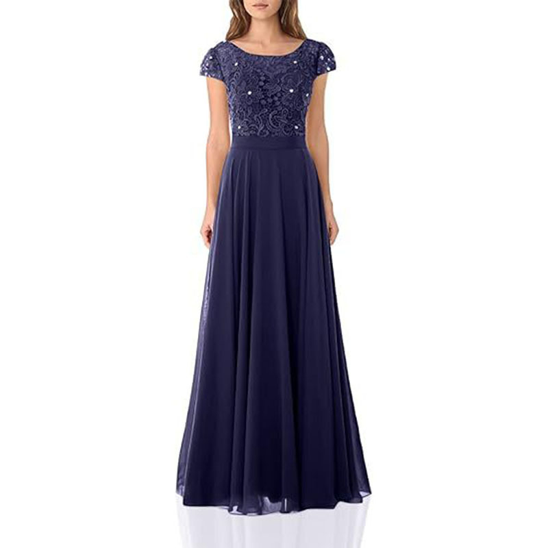 Women's V-Neck Slit Chiffon Bridesmaid Dresses Long Lace Appliques Prom Dress for Women Formal