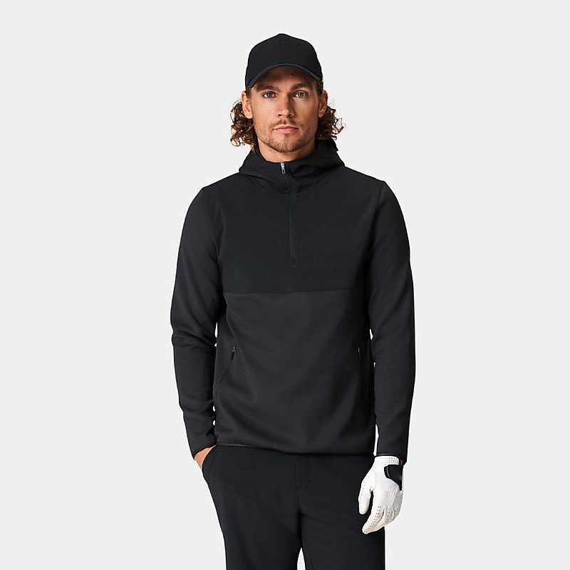 Custom Logo 1/4 Quarter Zip Collar Black Waterproof Lightweight Athletic Anti-Wrinkle Performance Golf Hoodie Men