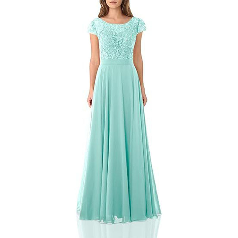 Women's V-Neck Slit Chiffon Bridesmaid Dresses Long Lace Appliques Prom Dress for Women Formal