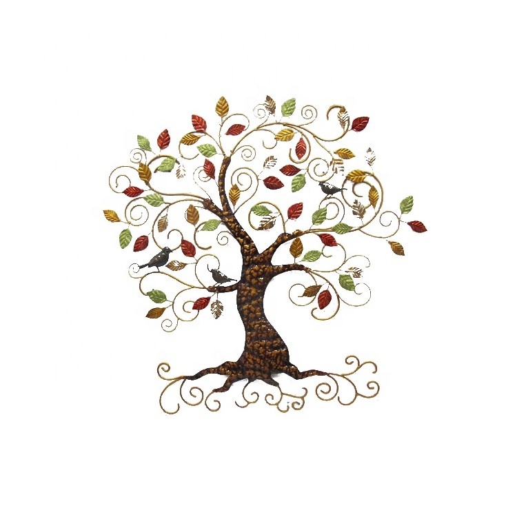 Factory Direct Outdoor Large Wrought Iron Metal Iron Hanging Wall Art Metal Tree Decorated Living Room