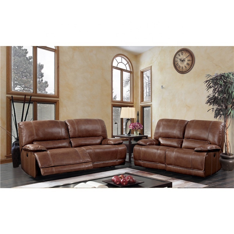 Hot selling comfortable lazy boy Top grain leather double recliner sofa