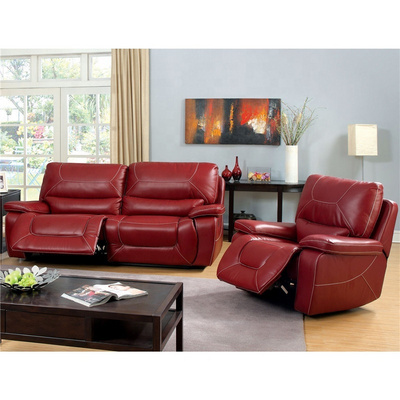 Luxury Red Leather modern living room furniture double recliner sofa set