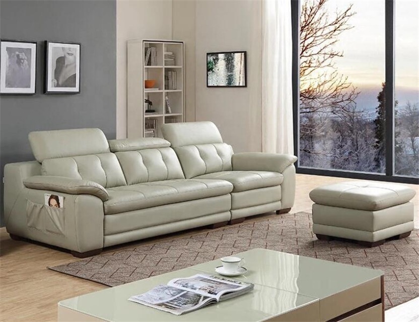 Luxury germany wooden leather living room sofa with adjustable headrest