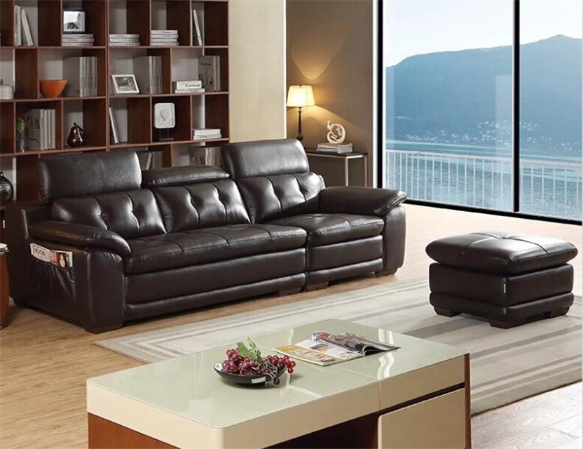 Luxury germany wooden leather living room sofa with adjustable headrest