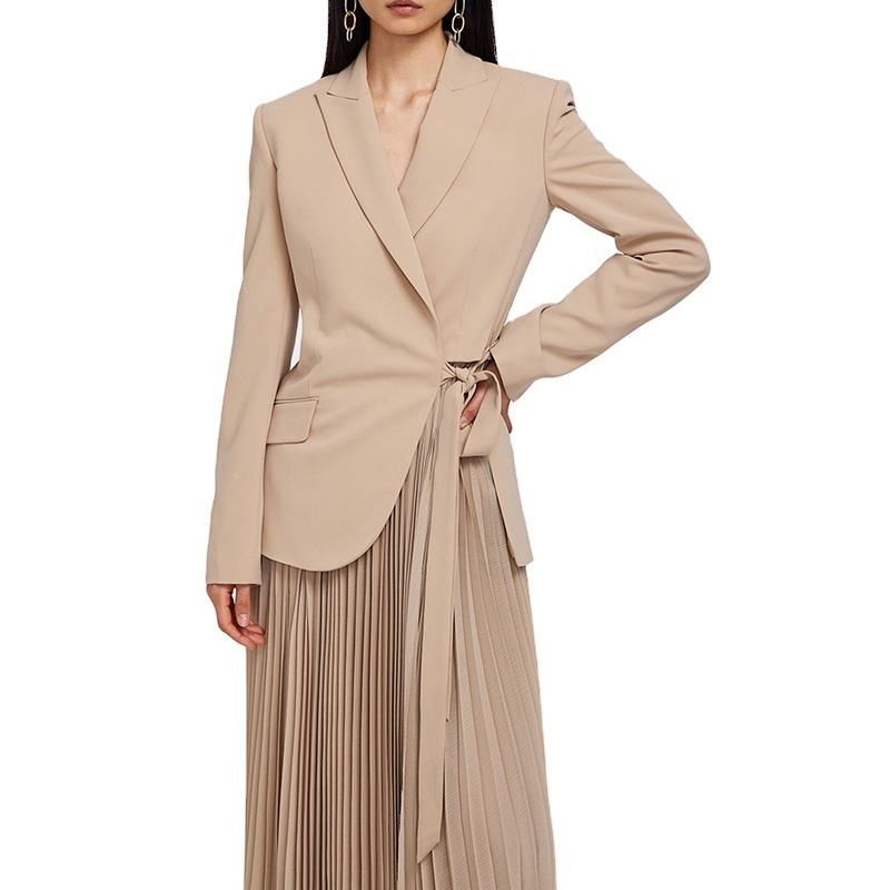 New Arrival Fashion Custom Crepe Combo Blazer Dress Blazer Top And Pleated Handkerchief Skirt One Piece Dress