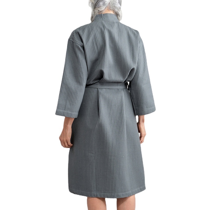 Wholesale Custom Unisex High Quality Solid 100% Organic Cotton Kimono Waffle Knit Robe Women's Bathrobe