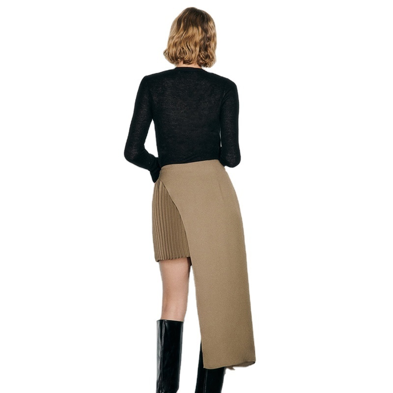 New Design Fashion Custom Contrast Asymmetrical High Waist Pleated Skirt Hot Sale Women's Skirt