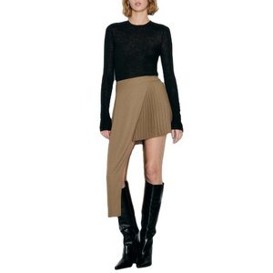 New Design Fashion Custom Contrast Asymmetrical High Waist Pleated Skirt Hot Sale Women's Skirt