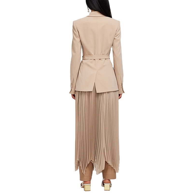 New Arrival Fashion Custom Crepe Combo Blazer Dress Blazer Top And Pleated Handkerchief Skirt One Piece Dress