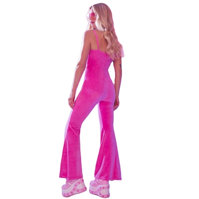 Fashion Custom Adjustable Sexy Cutout Jumpsuit Flared Leg Velour Jumpsuit Women's Romper Disco Causal Wear