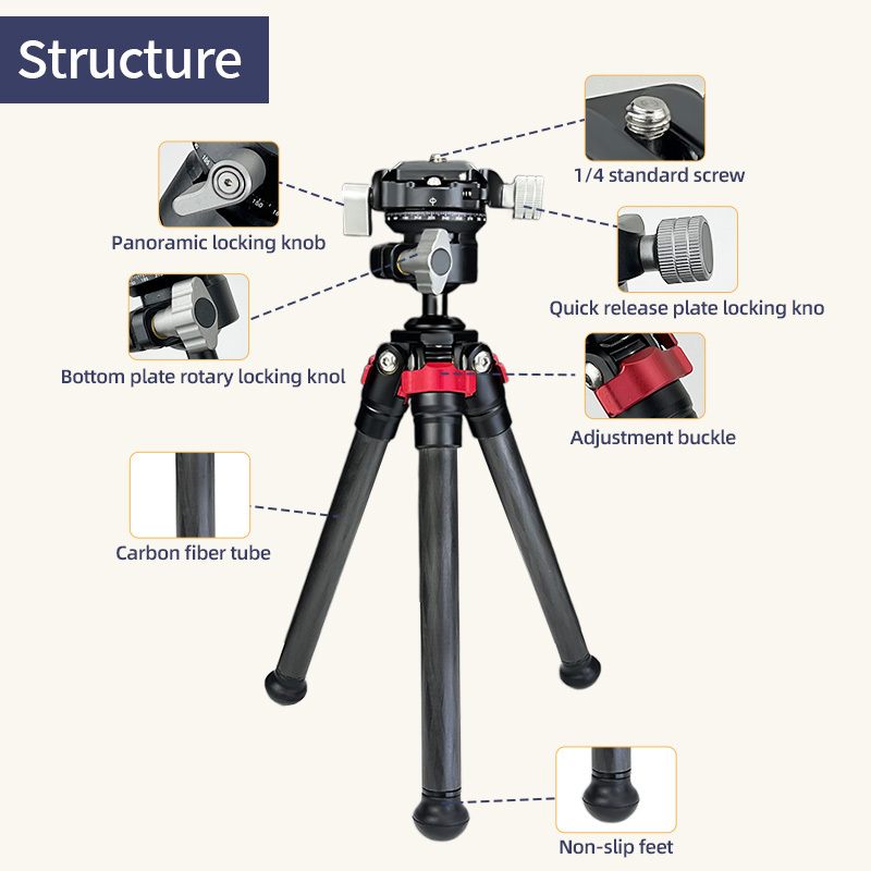 Custom Brand Carbon Fiber Tablet Tripod Stand Angle Adjustable 1/4