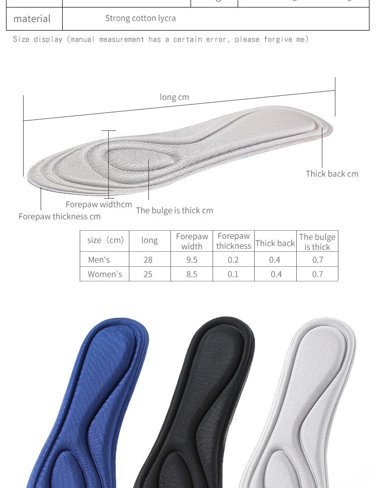 Sponge massage insoles 5D super comfortable breathable cushioning shock absorbing super soft sports insoles