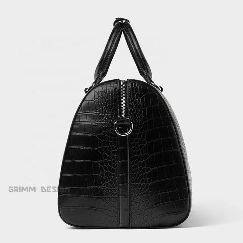 Men's Black Genuine Crocodile Leather Cowhide Large Hand Carry Manufacturer Designer Luggage Bag