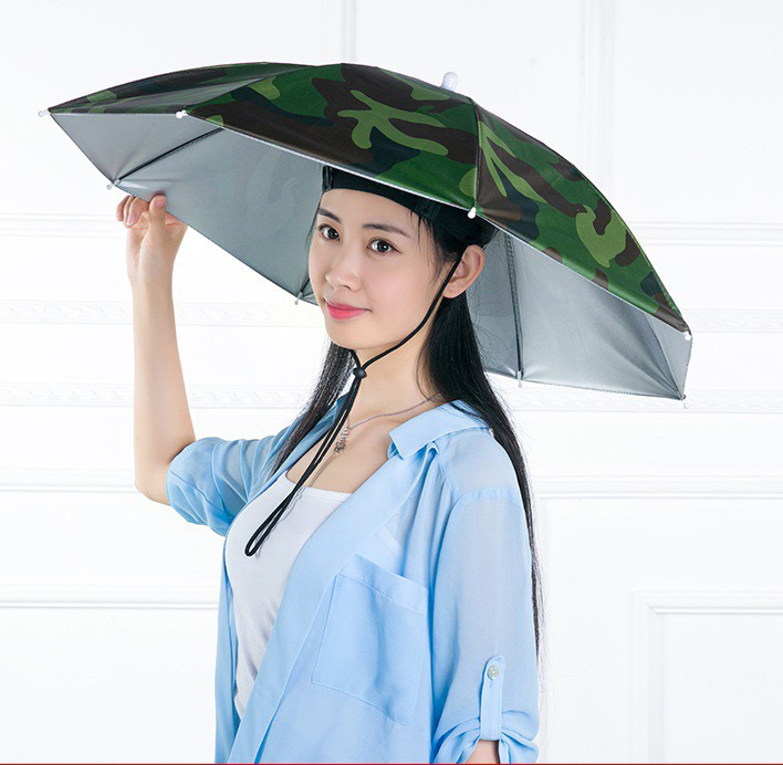 Factory direct sales customized logo printed umbrella hat for Adults and Kids Safe Mini Rainbow Head Hat Umbrella