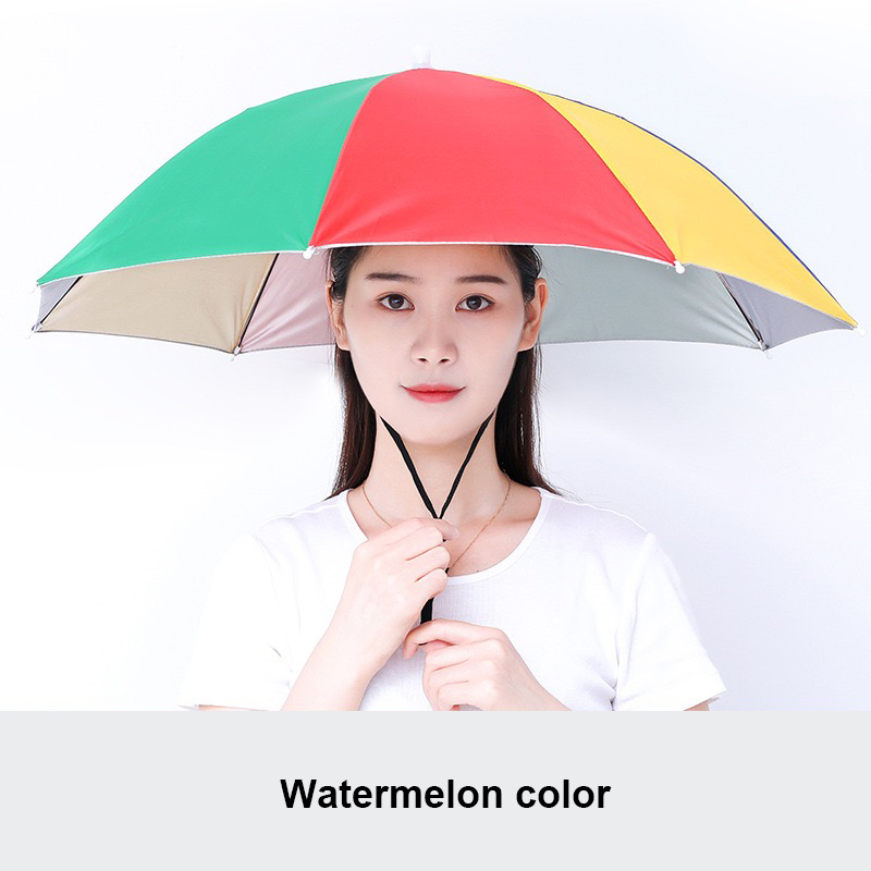 Factory direct sales customized logo printed umbrella hat for Adults and Kids Safe Mini Rainbow Head Hat Umbrella