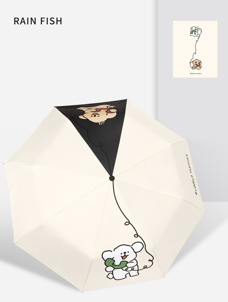 Cute Dog umbrella woman rain and sunshine dual-use Cartoon Lines Automatic Sun Umbrella Sun UV umbrella