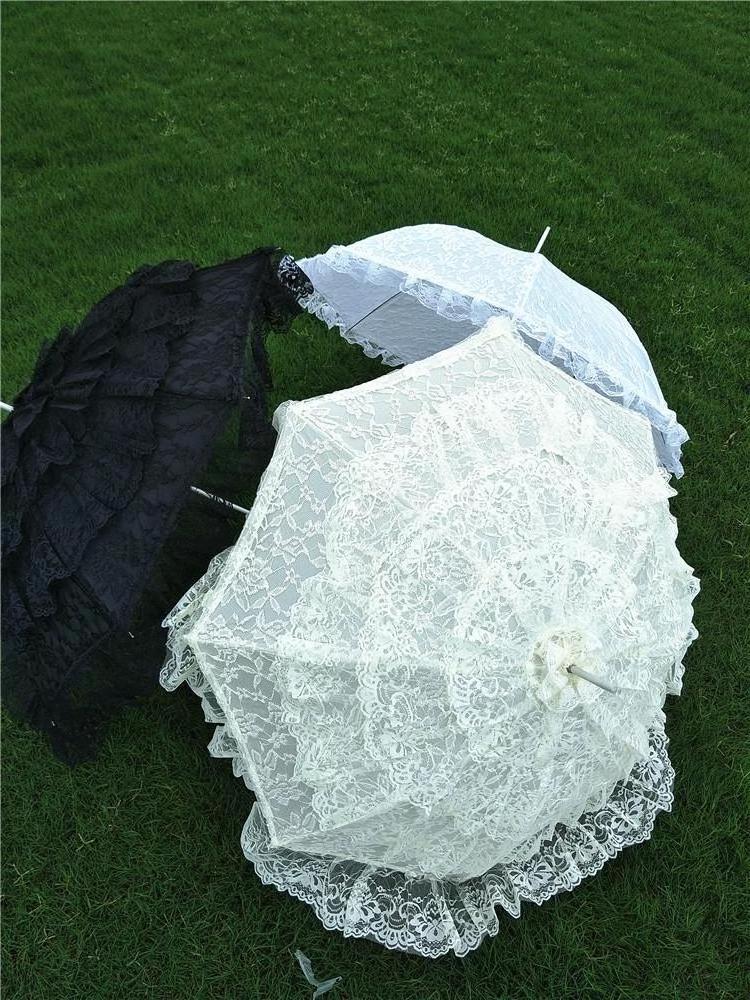 Amazon Hot Sale Excellent Party Gifts Battenburg Lace Wooden Straight Parasol Bridal Accessories Lace Parasol Wedding Umbrella