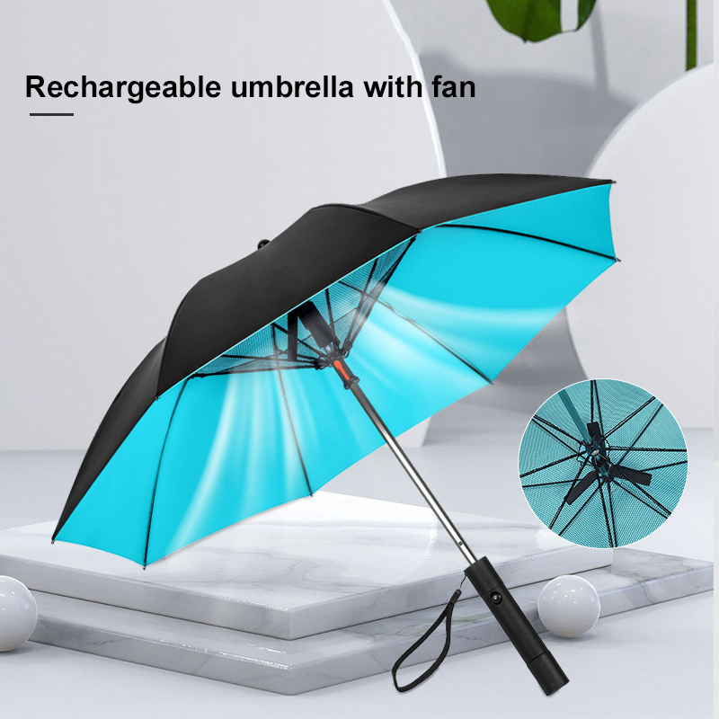 Umbrella with fan waterproof solar mist fan straight fan umbrella with water spray mist umbrella