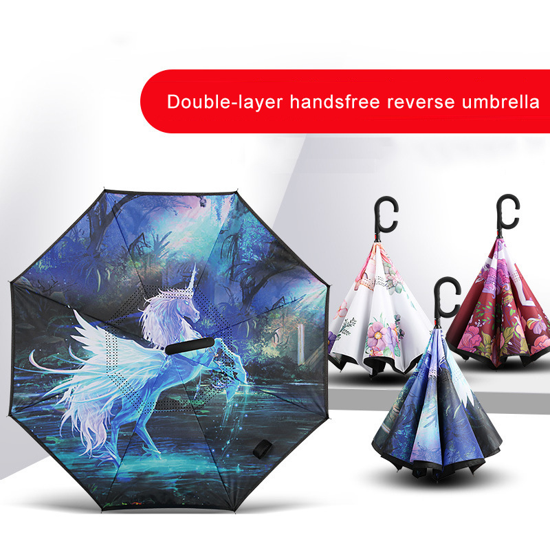 Sublimation blanks umbrella reverse umbrella poppy windproof double layer straight umbrella with curved handle