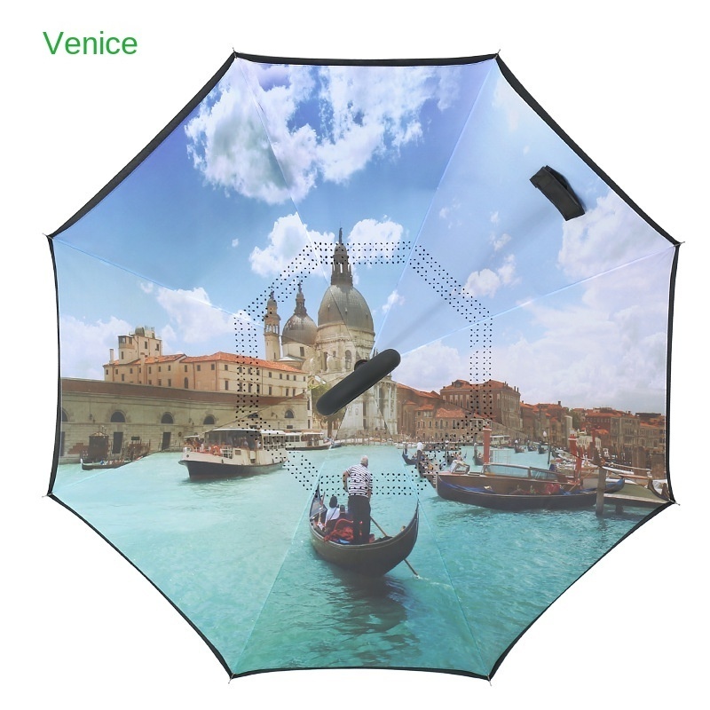 Sublimation blanks umbrella reverse umbrella poppy windproof double layer straight umbrella with curved handle