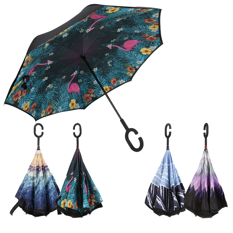 Sublimation blanks umbrella reverse umbrella poppy windproof double layer straight umbrella with curved handle