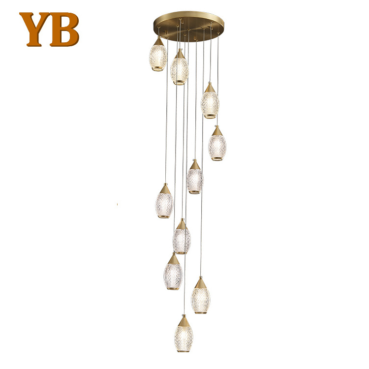 New Design Villa Stair Crystal Ball Pendant Light Modern Ceiling Led Brass Chandelier Lighting Fixtures