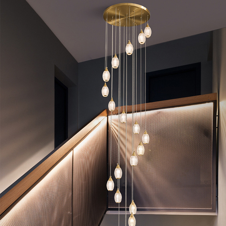 New Design Villa Stair Crystal Ball Pendant Light Modern Ceiling Led Brass Chandelier Lighting Fixtures