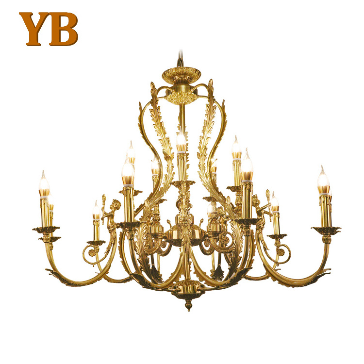 French Vintage Living Room Full Copper Ceiling Hanging Pendant Lamp Luxury Led Brass Chandelier