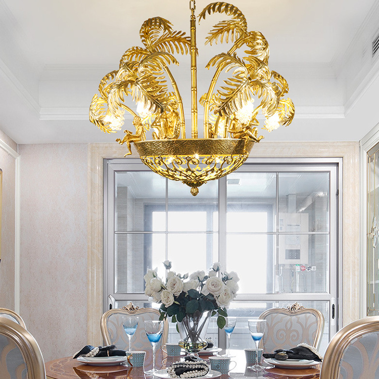 Luxury French Mid Century Large Chandeliers Classical Foyer Pendant Light Antique Brass Chandelier