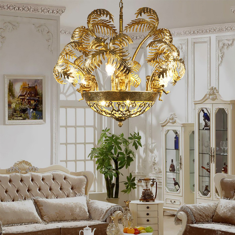 Luxury French Mid Century Large Chandeliers Classical Foyer Pendant Light Antique Brass Chandelier