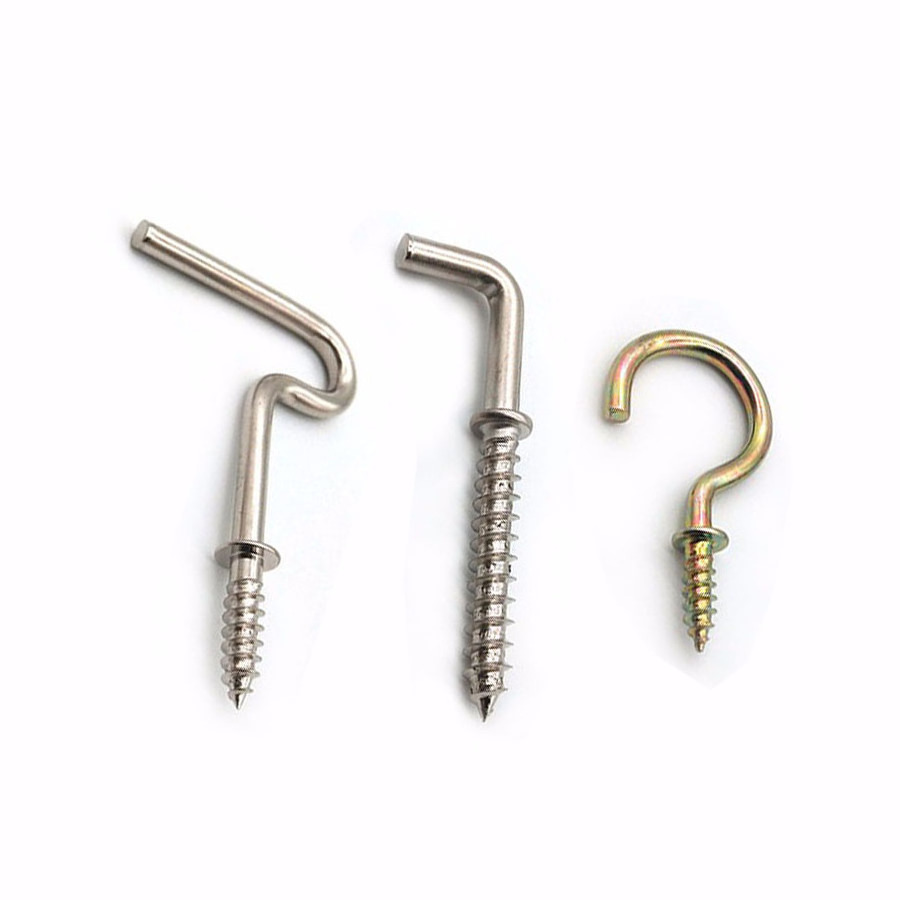 Custom Open Type Stainless Steel Screw Eye Hook L Type C Type Shaped Screw Hook Self Tapping Screws Square Cup Hook