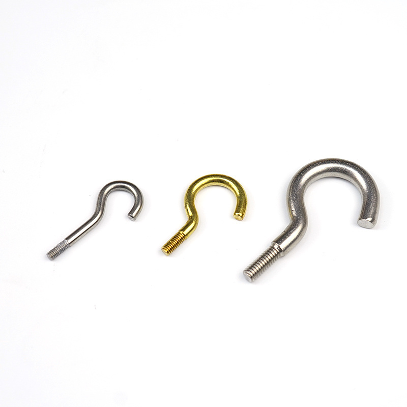 Dongguan Custom Made High Quality Copper Plating Open Eye Metal J Cup Hook Screw Fine Thread Short Hook For Hanging